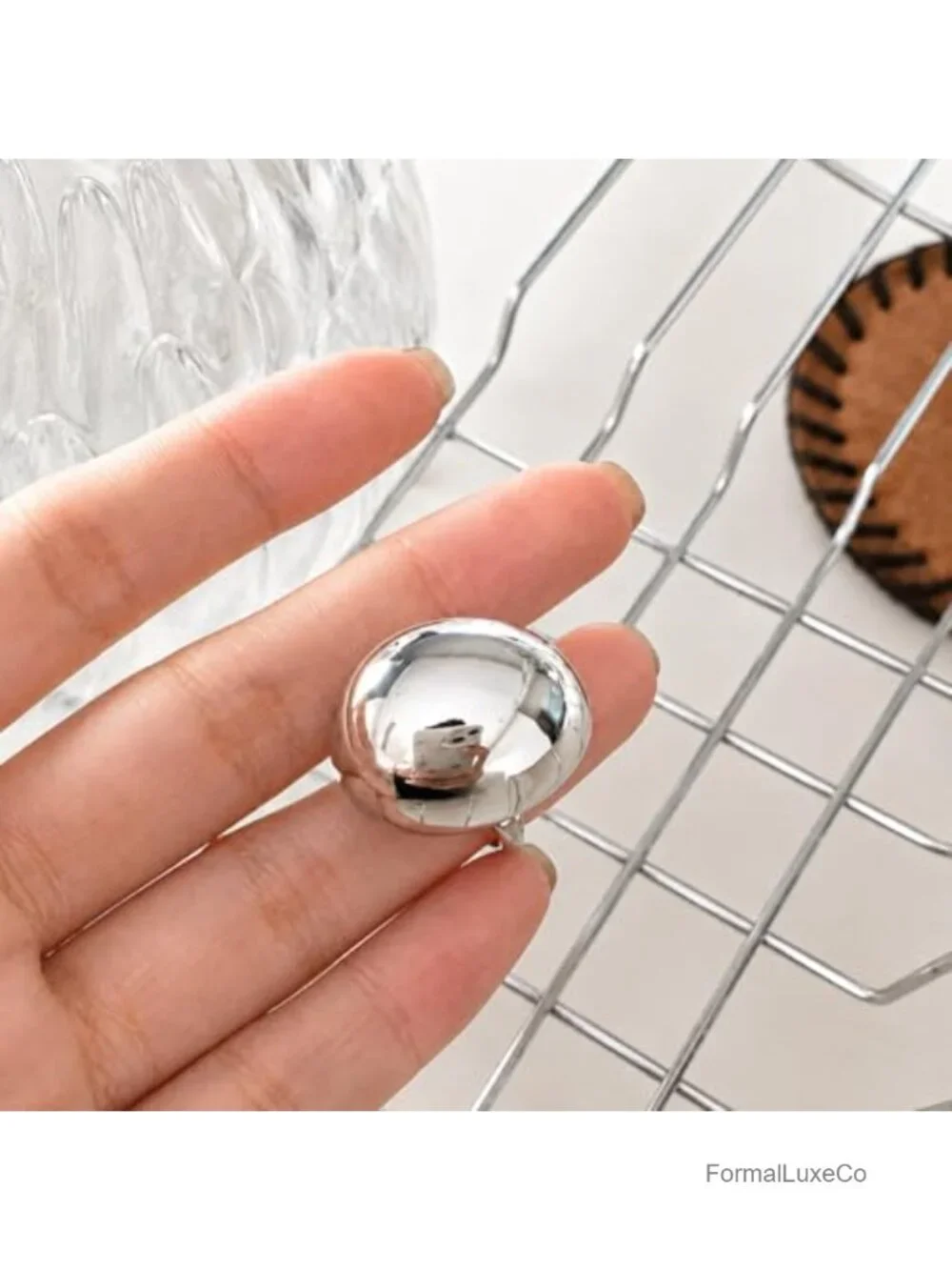 Modern Sculptural Oval Statement Adjustable Open Band Ring, Minimalist Dome
